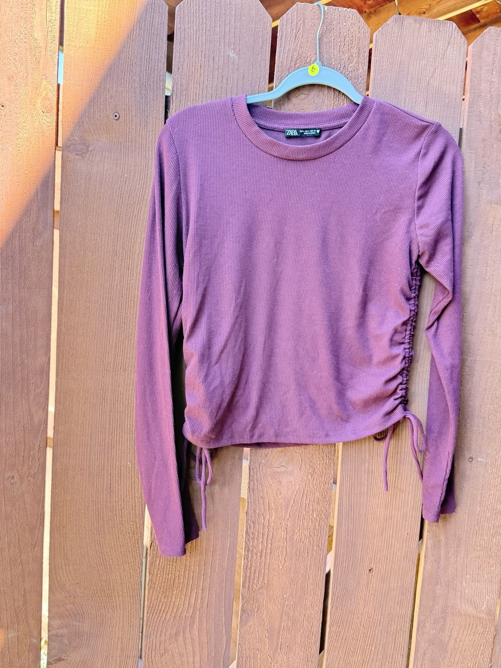 Zara Mauve Long Sleeve Side-Ruched Crop Top